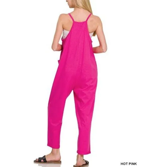 #0283  Lt Olive Spaghetti Strap Pocketed Relaxed Fit Jumpsuit New Size S/M - Picture 3 of 3